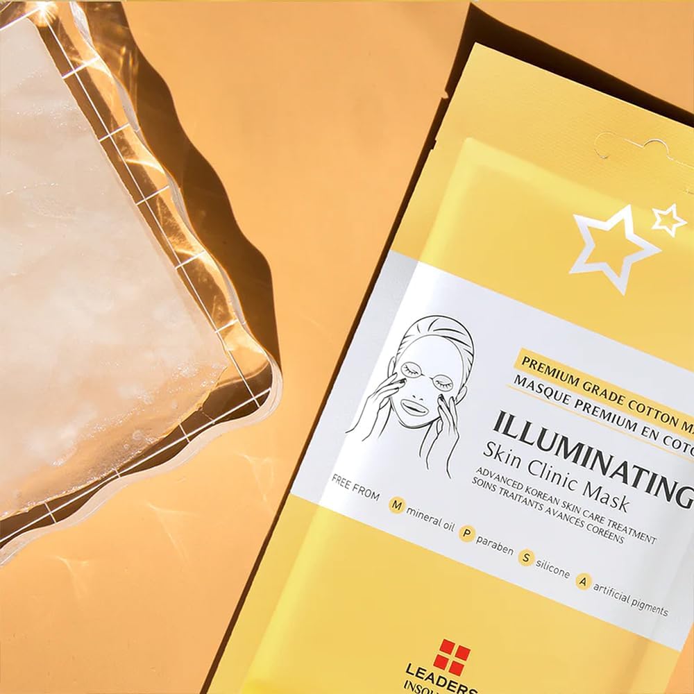Leaders Insolution Illuminating Skin Clinic Mask | Omega-3 & Purslane Extract for Radiant Glow | Niacinamide Brightening Treatment | Even Skin Tone | 100% Natural Cotton (5 Sheets)