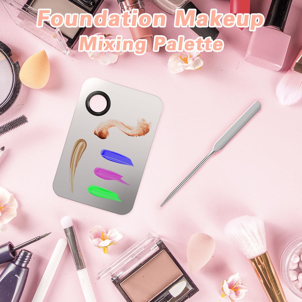 3PCS Makeup Mixing Palette, Stainless Steel Cosmetic Makeup Palette With Spatula Makeup Artist Tool, Professional Cosmetic Mixing Makeup Palette For Mixing Eye Shadow/Eyelash/Nail Art/Foundation