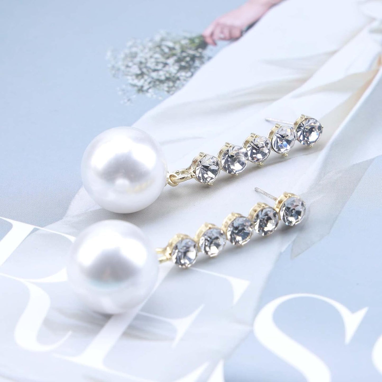 Vintage Pearl Drop Earring Gold Rhinestone Diamond Stud Earrings Cubic Crystal Earrings Wedding Pearl Earrings Jewelry for Women and Girls