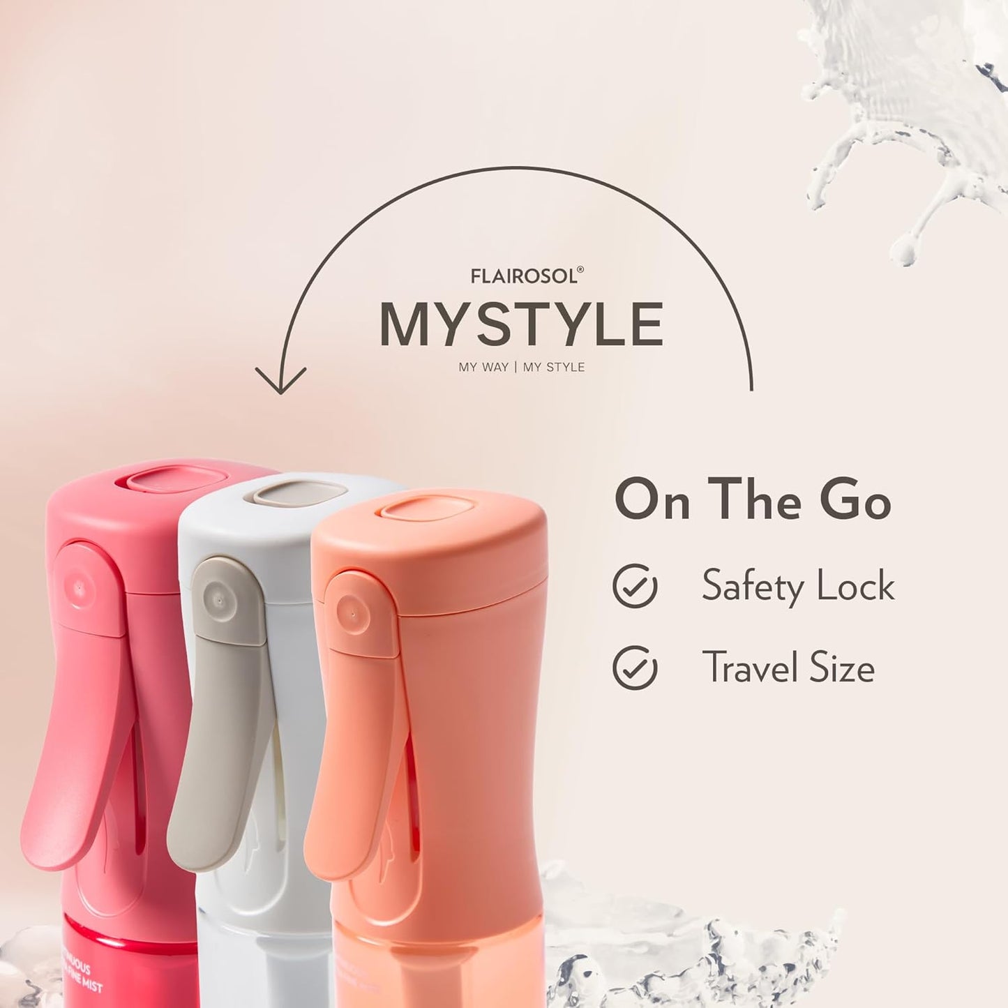 FLAIROSOL MyStyle, Spray Bottle for Hair- 3 Pack Small Travel Spray Bottle, Ultra Fine Continuous Water Mist for Face, Hairstyling, Salon, Cleaning, Beauty, Toners, Hydration & Makeup, 3.04oz / 90ml