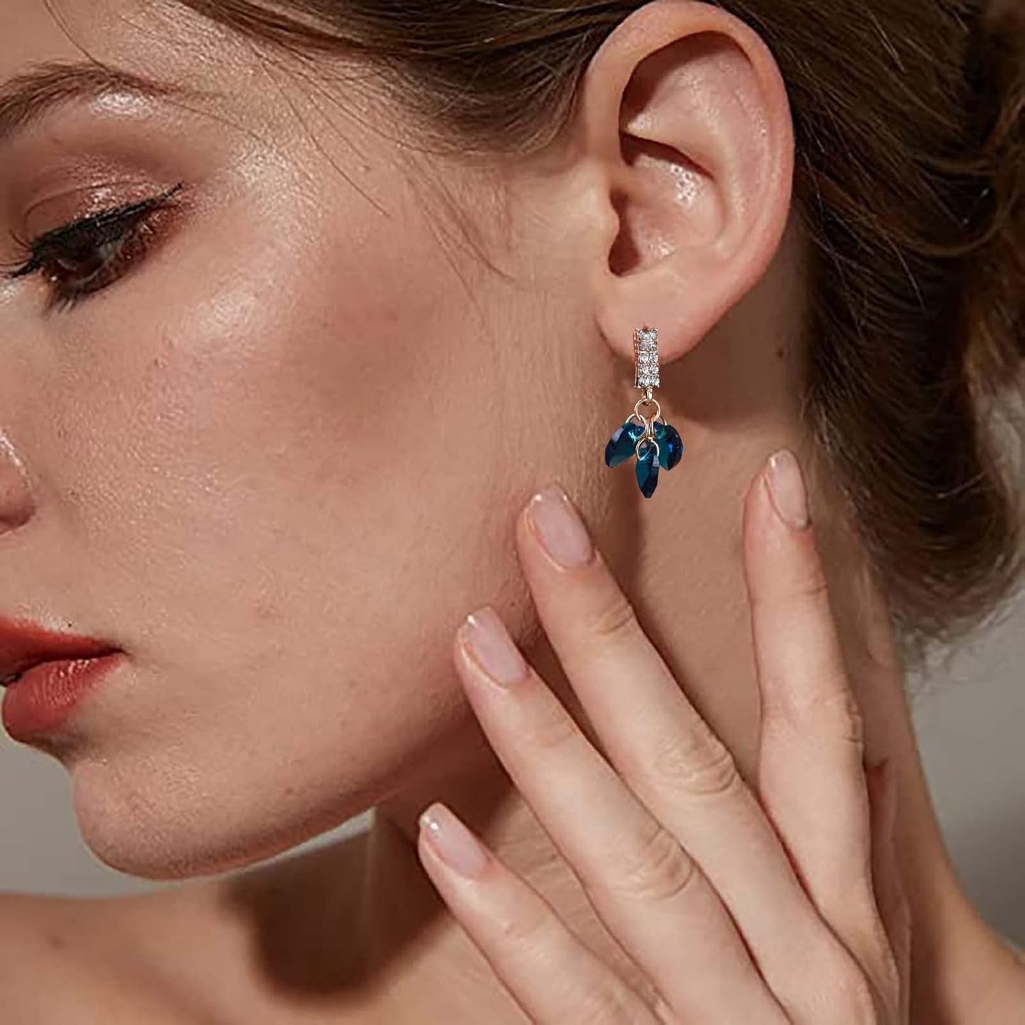 Boho Sapphire Tassel Earrings Blue Crystal Heart Earrings Gold Cz Bar Stud Earrings Blue Cz Heart Drop Earrings Blue Rhinestone Earrings Jewelry for Women