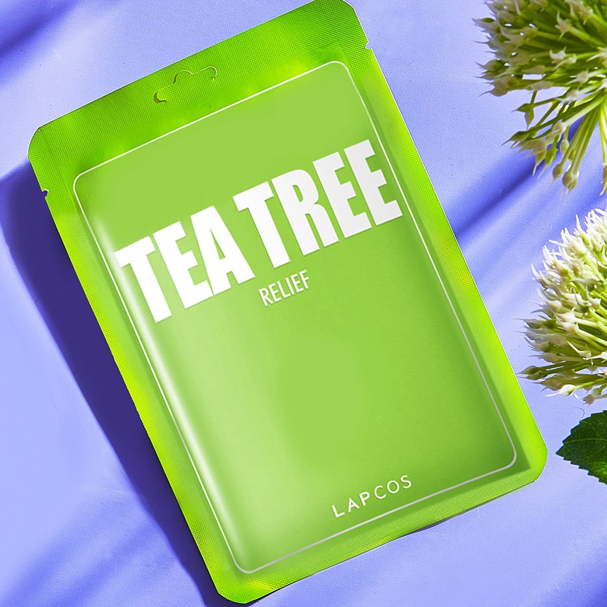 LAPCOS Tea Tree Sheet Mask, Daily Soothing Face Mask, Treats Acne & Clears Pores, Korean Beauty Favorite, 5-Pack