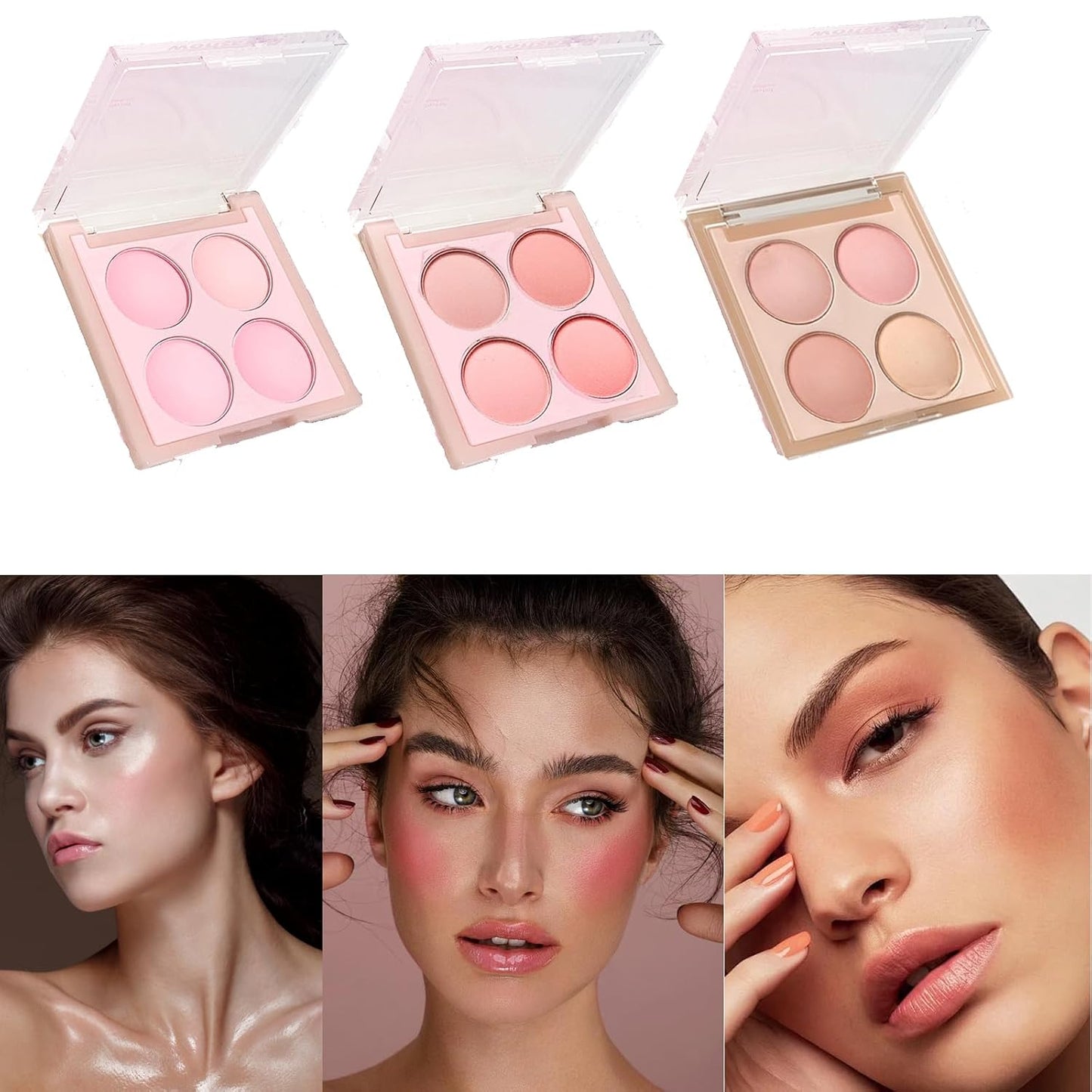 Matte Blush Powder Palette, Blending Mood Cheek, 4 Blendable Shades Korean Fairy Pink Blusher in Lightweight Smooth Powder, Vegan Makeup (Cantaloupe 3#, 1.84 ounces)
