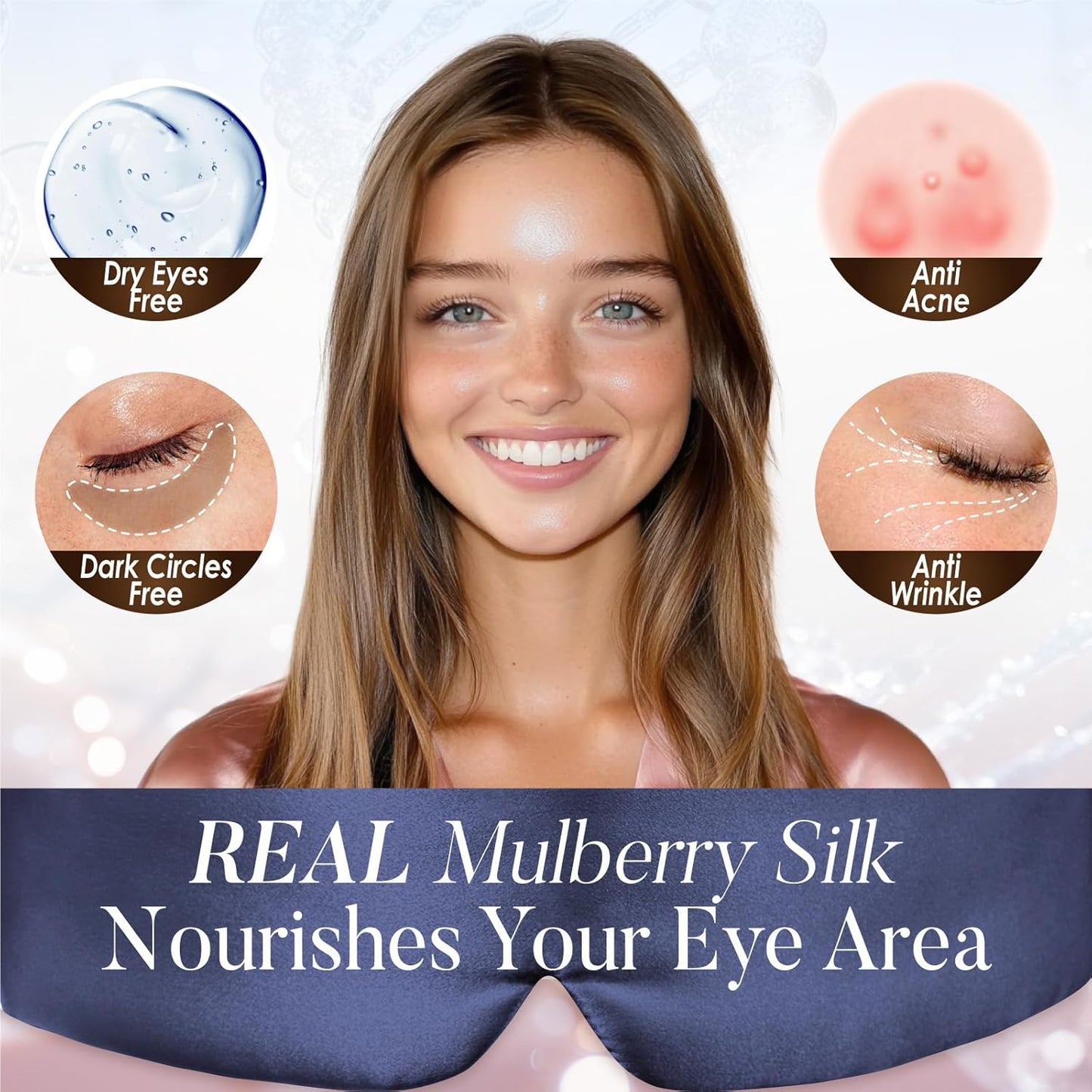 LULUSILK Reversible Mulberry Silk Sleep Mask for Women and Men, Adjustable Real Silk Eye Mask for Sleeping, Navy Blue and Black, Pack of 1