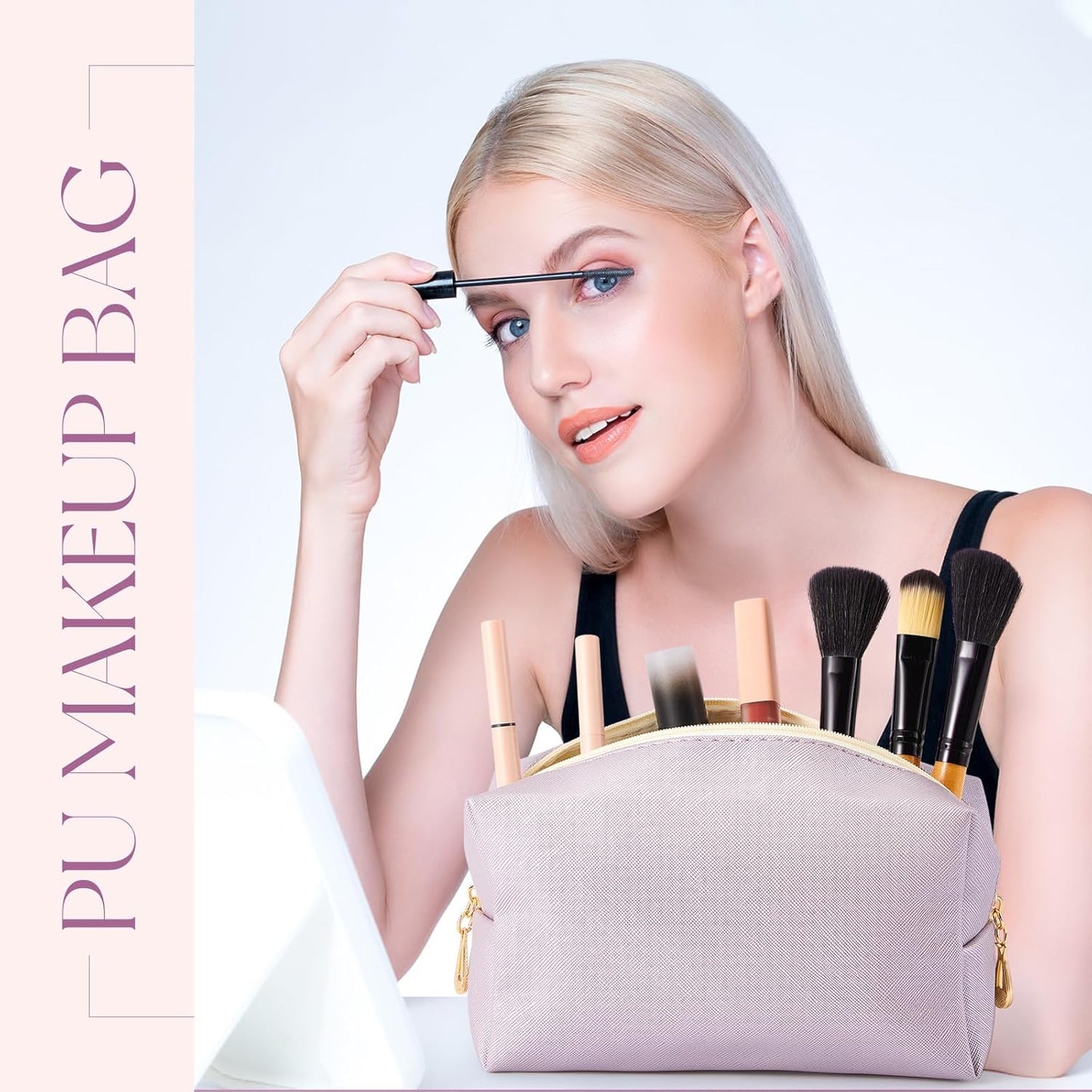 Kigeli 15 Pcs Aesthetic Makeup Bags PU Leather Cosmetic Pouches Waterproof Plain Toiletry Bags Makeup Pouches Bulk for Women Party Gift Travel Storage Organizer(Bright Color)