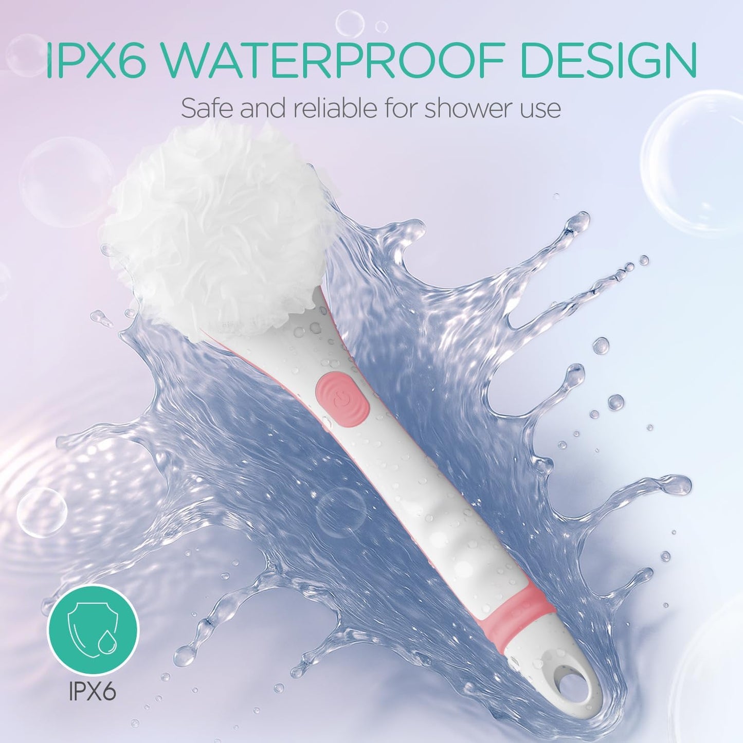 VOYOR Electric Body Brush Back Scrubber for Shower Rechargeable Exfoliating Bath Brush Powered Shower Brush with Non-Slip Long Handle Deep Cleansing, Exfoliation, Massaging Spin Brush BC100 (Pink)