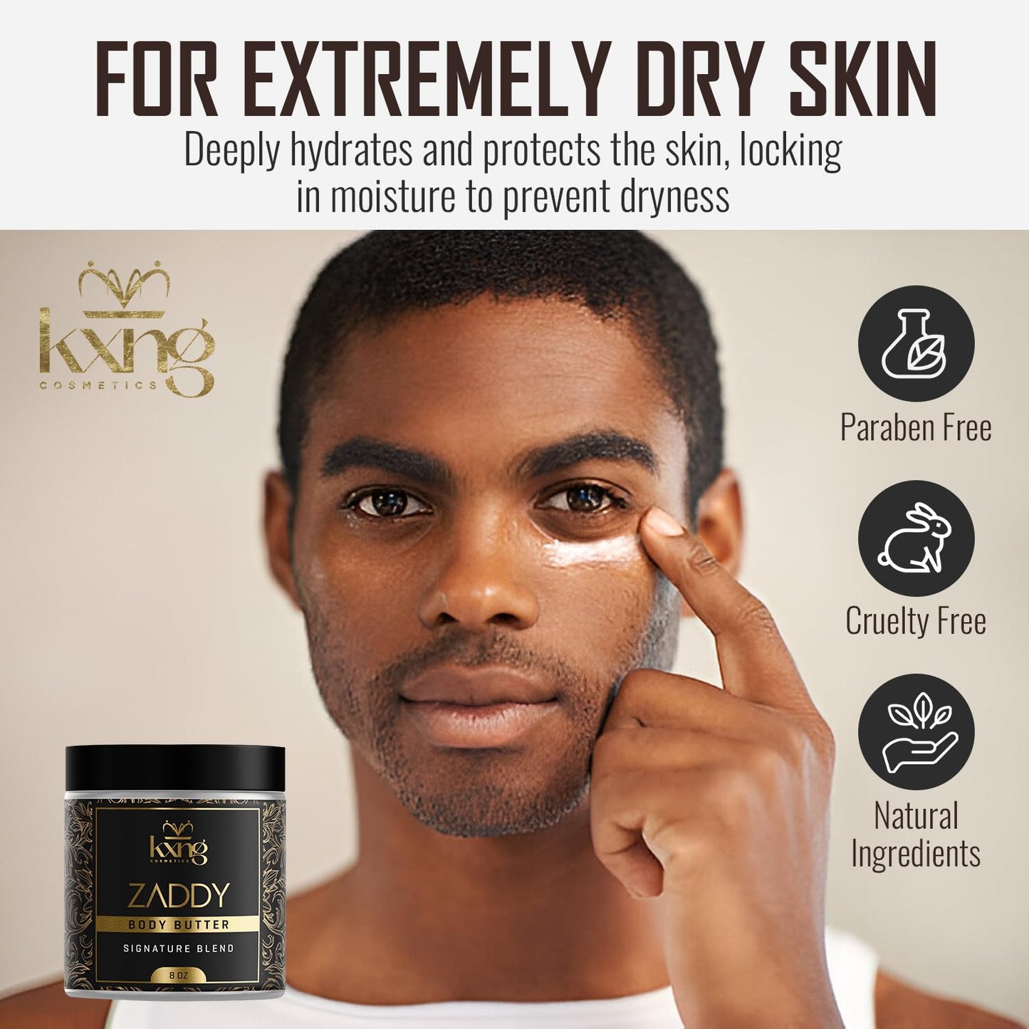 KXNG Cosmetics, Body Butter, Organic Skin Care for Men and Women, Body Moisturizer Lotions and Creams, Raw Shea Butter, Cocoa Butter, Mango, Coconut Oil, Hand, Foot, All Skin Types (Zaddy XL)