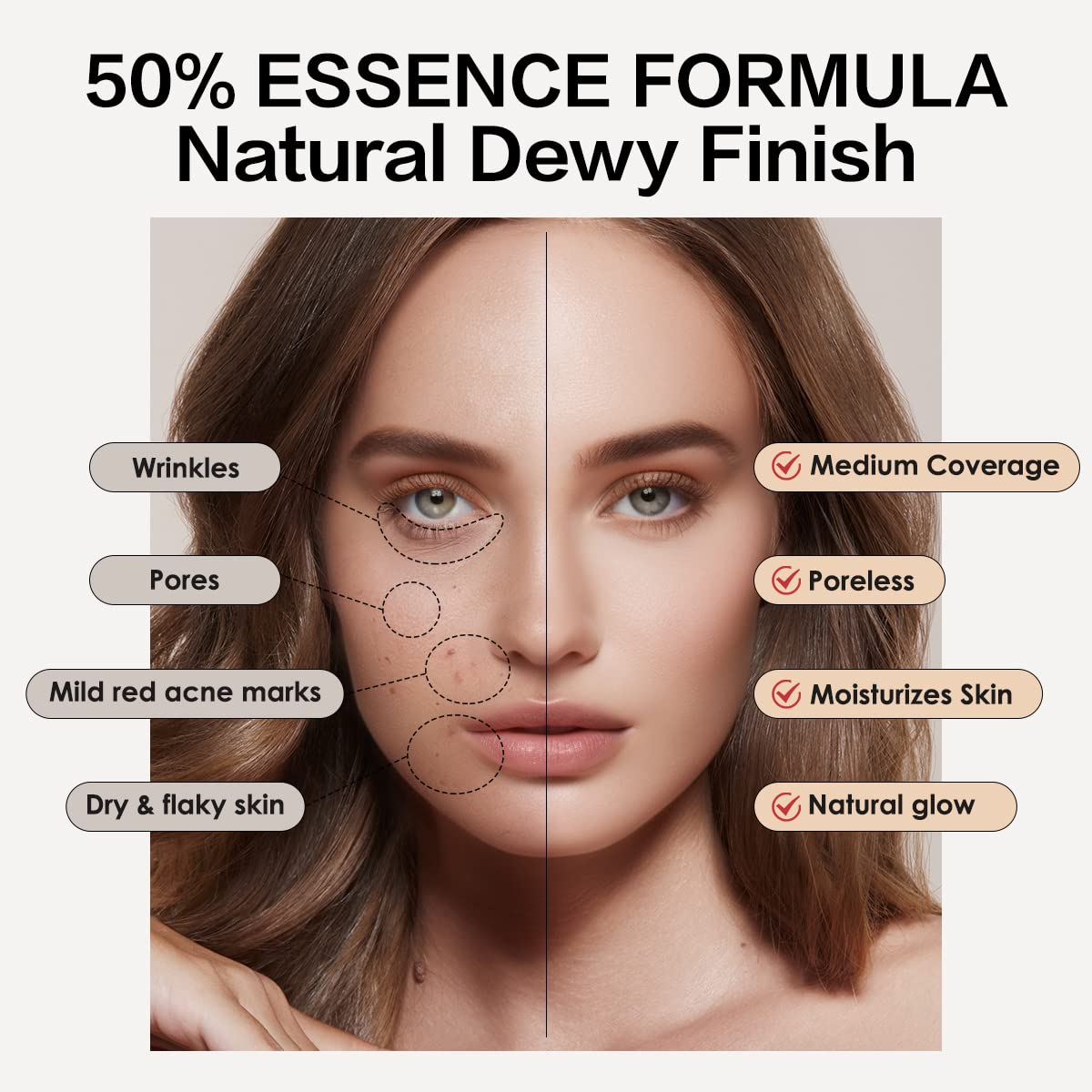 Sheer Liquid Foundation With Hydrating Serum, 24H Long-Lasting Moisturization, Medium Full Coverage, Anti-Aging, Build Dewy Health Skin, P02 Classic Ivory, 1 FlOz