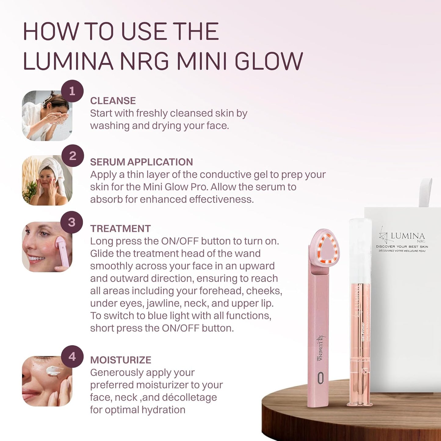 Mini Glow Pro 5-in-1 LED Face Wand – Skin Lifting, Toning & Firming Facial Massager with EMS, Microcurrent, Red & Blue Light – at Home Neck Contouring Beauty Device & Sculpting Tool
