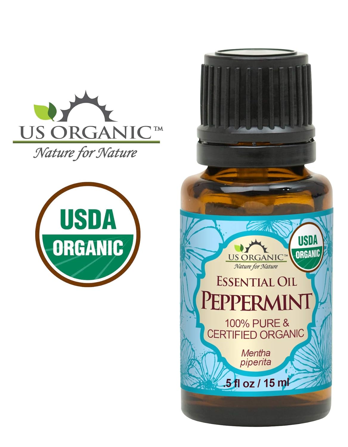 US Organic 100% Pure Peppermint Essential Oil - USDA Certified Organic - 15 ml - w/Improved caps and droppers (More Size Variations Available)