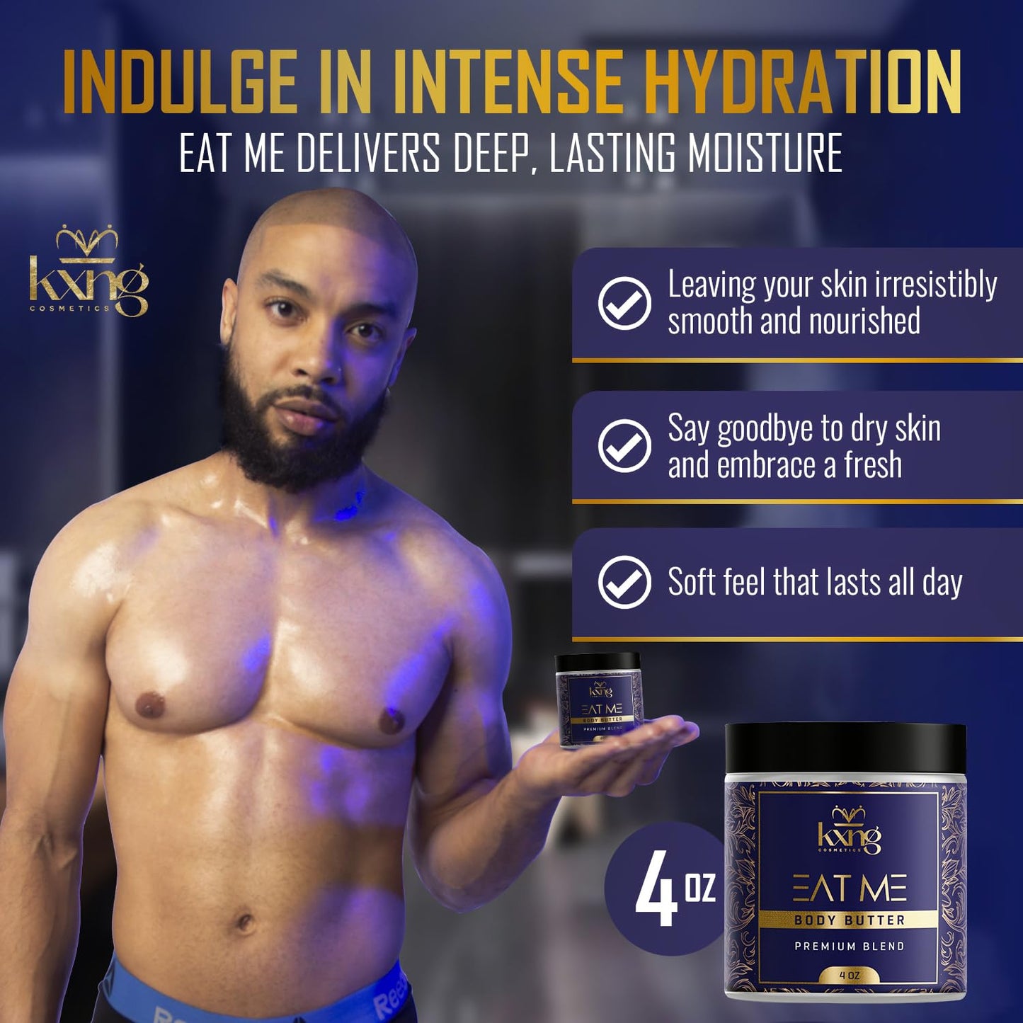 KXNG Cosmetics, Body Butter, Organic Skin Care for Men and Women, Body Moisturizer Lotions and Creams, Raw Shea Butter, Cocoa Butter, Mango, Coconut Oil, Hand, Foot, All Skin Types (Men's Care Pack)