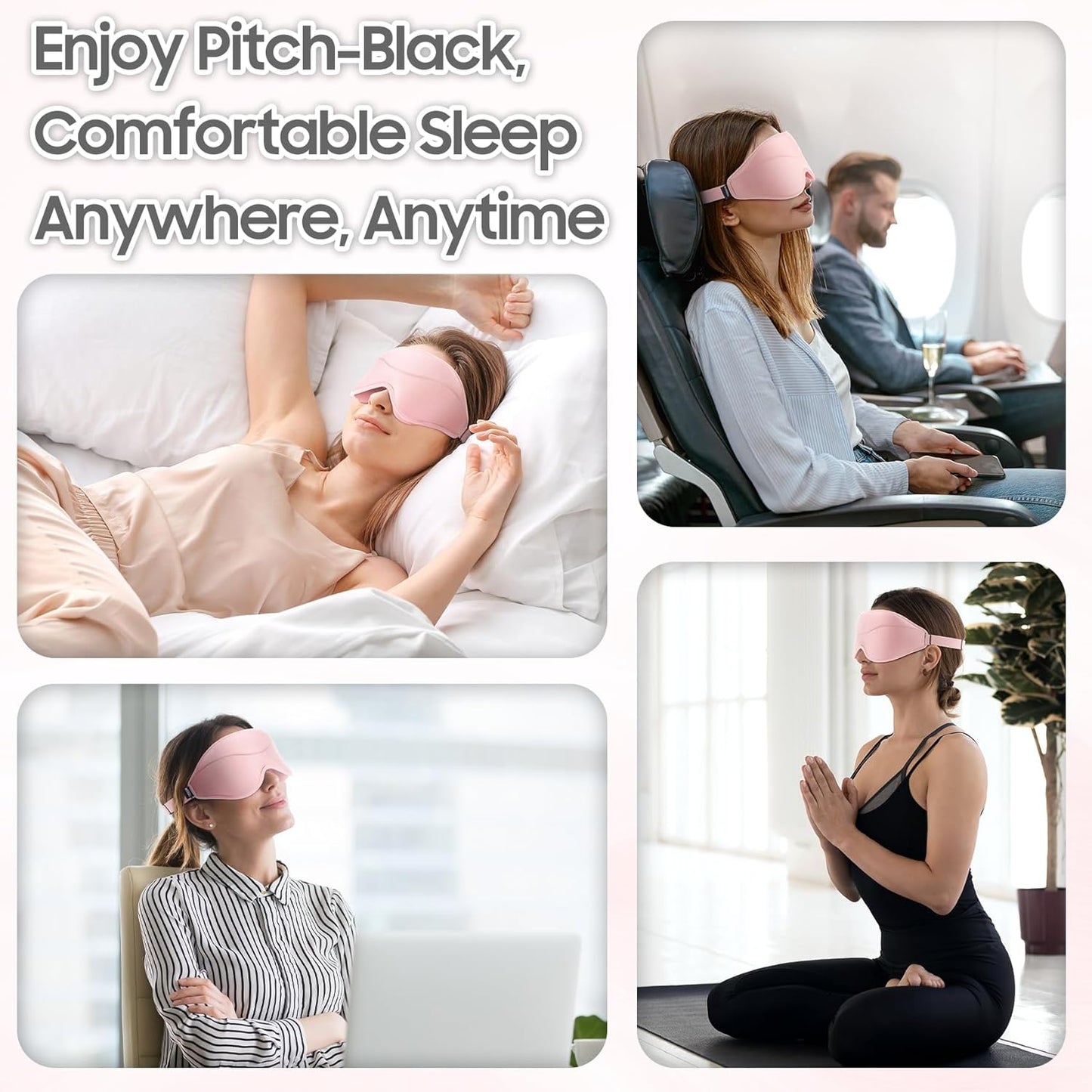 Sleep Mask - Total Blackout 3D Sleeping Mask, Super Lightweight & Silky Soft Eye Mask for Sleeping, Fully Adjustable Fit for Home, Office, Traveling, Meditation, Yoga, Pink