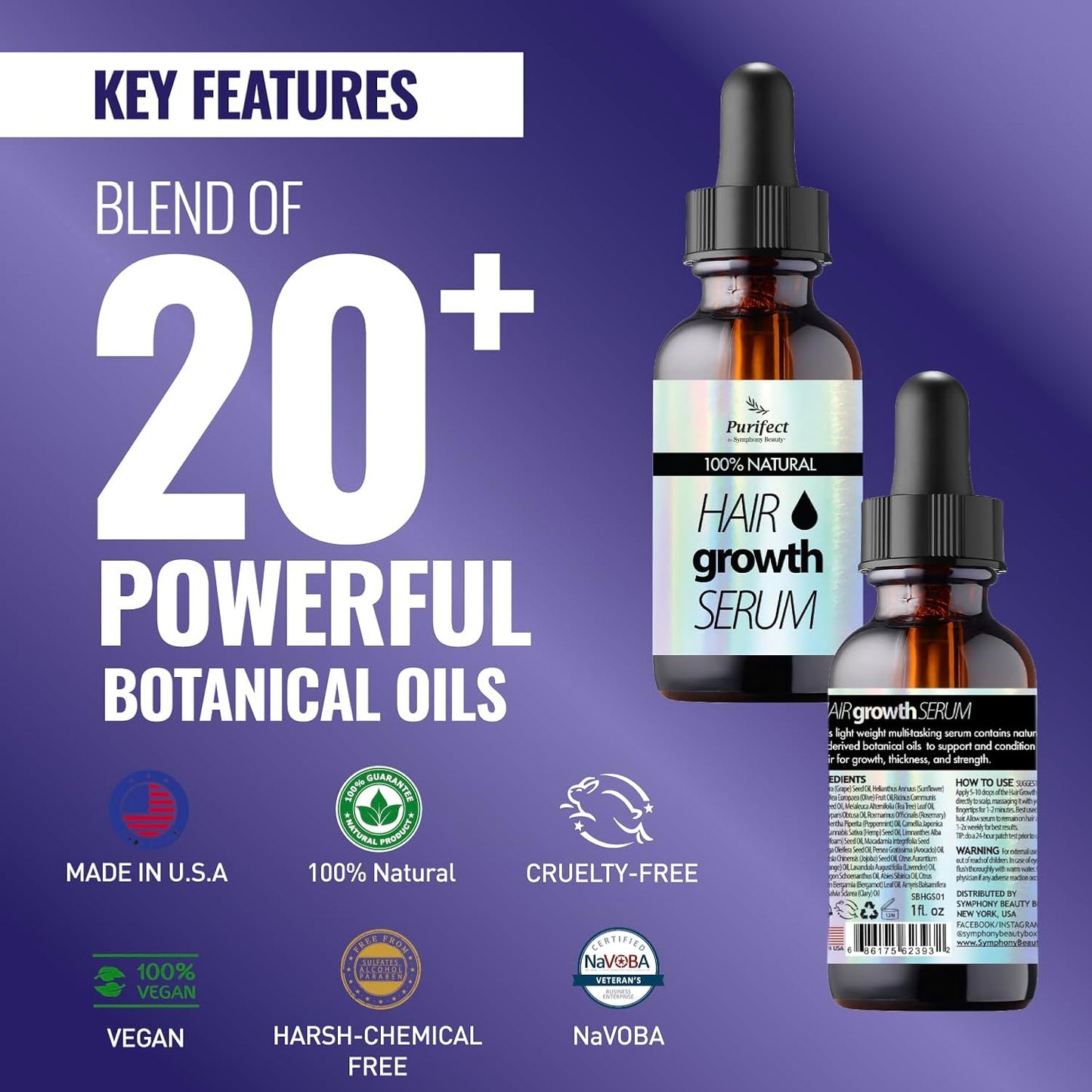 100 Natural Botanical Hair Growth Serum for Nourishing Hair Scalp and Protecting Hair loss, Moringa Camellia Rosemary Castor Tea Tree Peppermint Jojoba Blended , Made In USA (2oz)