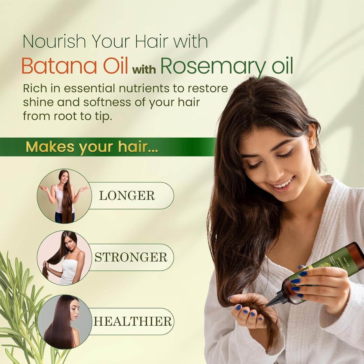 Natural Riches Rosemary & Batana Hair Oil (8 fl oz) | Revitalizing and Strengthening Hair Treatment for Fuller, Healthier-Looking Hair | Paraben Free | Suitable for All Hair Types