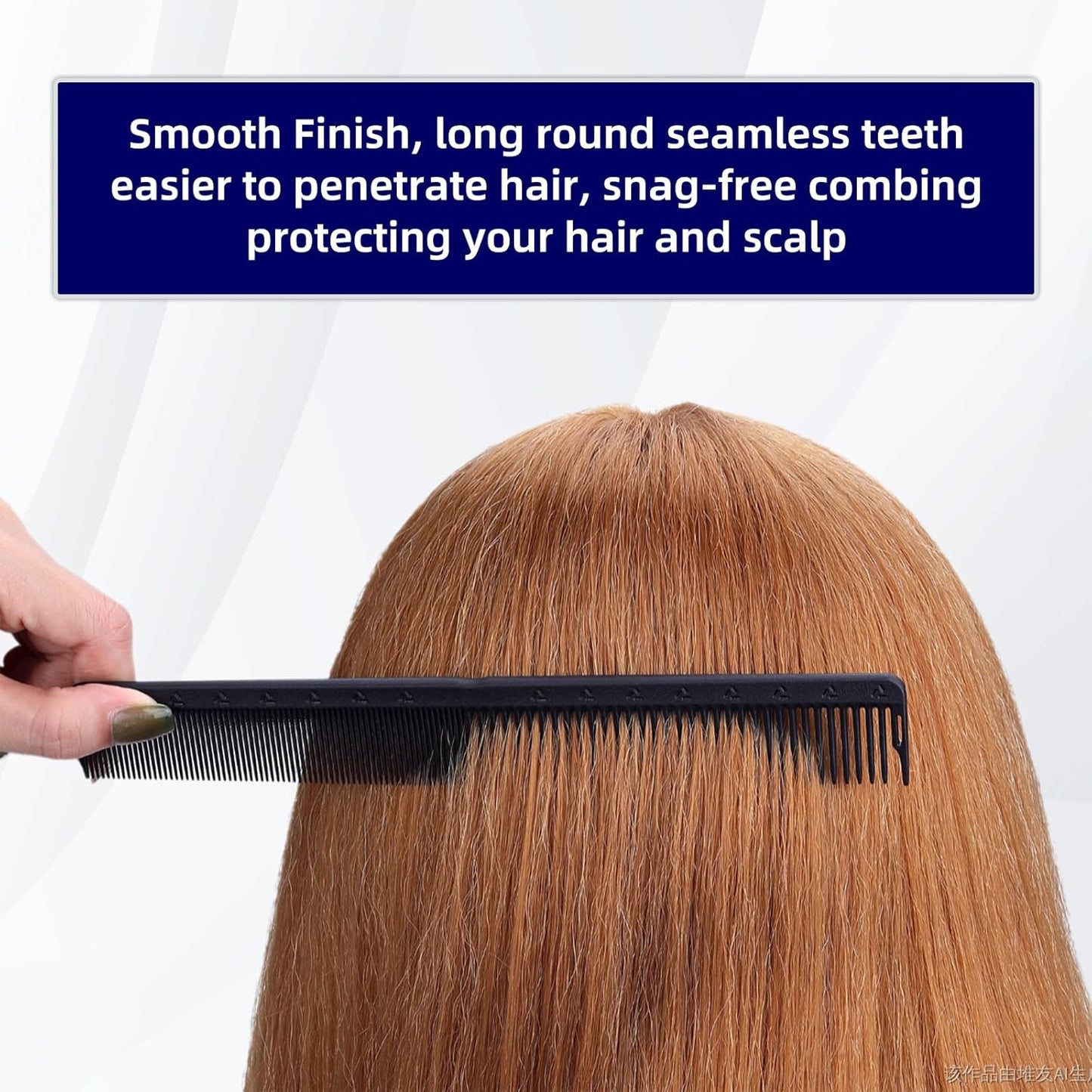 PERFEHAIR 2-Pack Professional Round Tooth Hair Cutting Comb - 9 Inch, Black Carbon Fiber Anti-Static & Heat Resistant, Durable Barber Combs with Fine & Wide Tooth for Precise Haircut for Men & Women