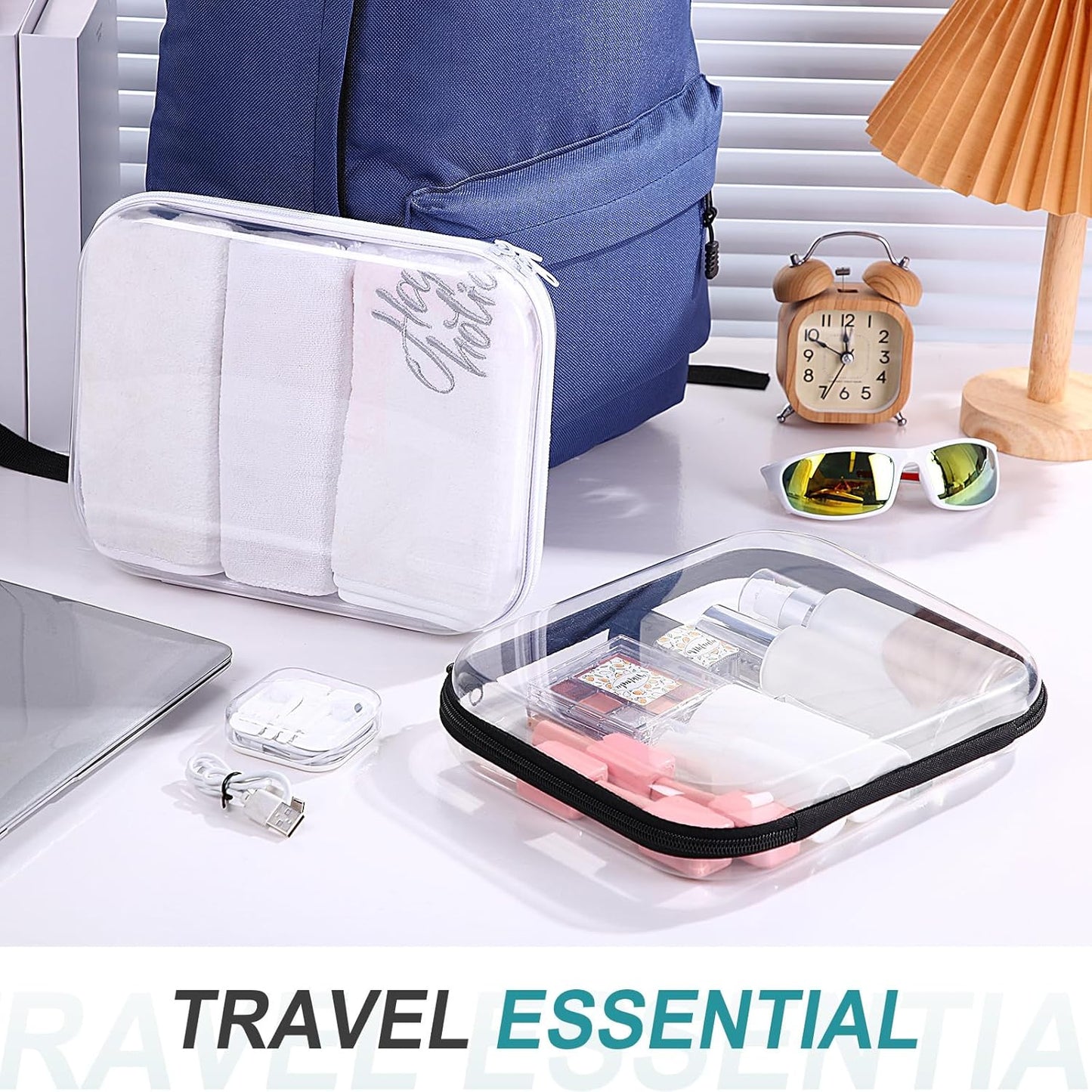 Hoolerry 4 Pcs Hard Clear Zipper Case Makeup Bags Plastic Pencil Pouch Transparent Storage Box Containers for Cosmetics, Snacks, Building Blocks, Puzzles(Black and White,9.8 x 7.9 x 2 in)