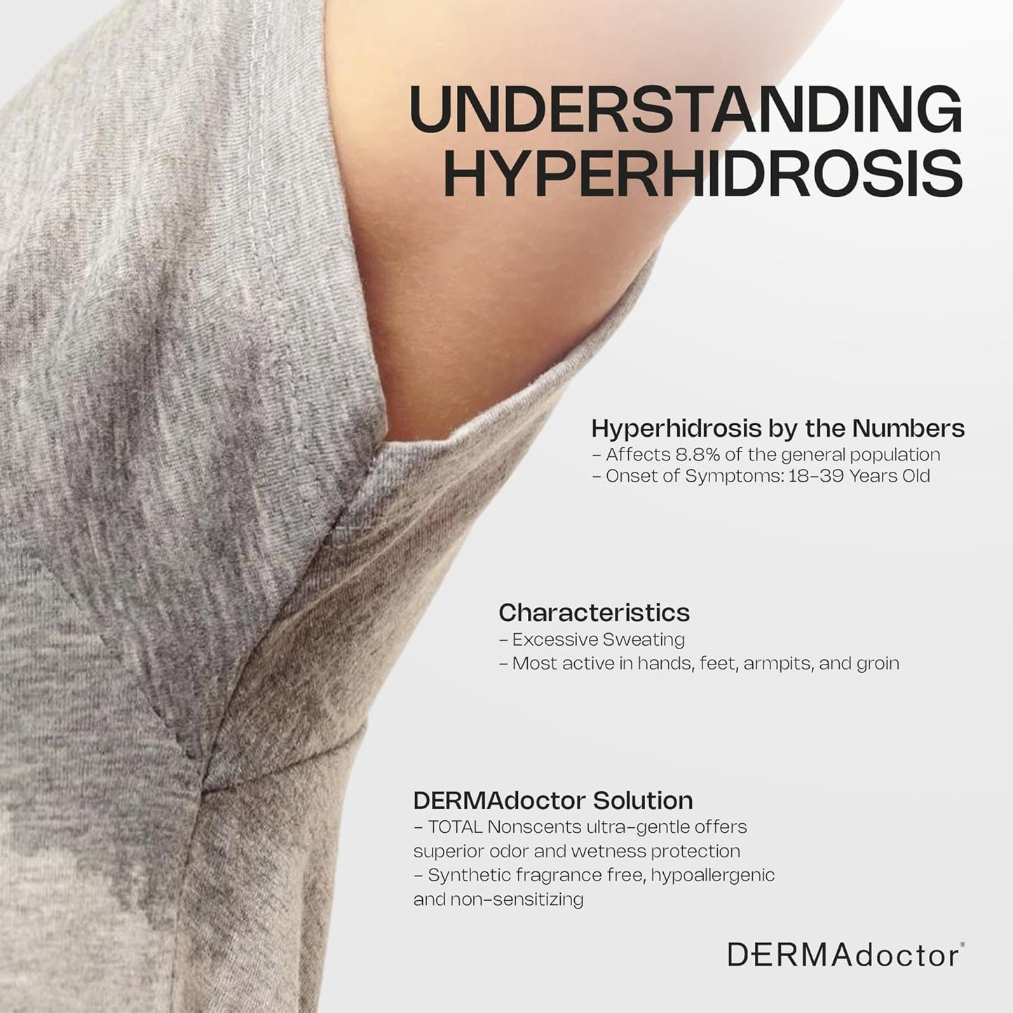 DERMAdoctor Total NonScents Ultra-Gentle Antiperspirant for Sensitive Skin. Unscented, Clinical Strength Antiperspirant for Men & Women; Hypoallergenic Roll On Deodorant - 3 oz