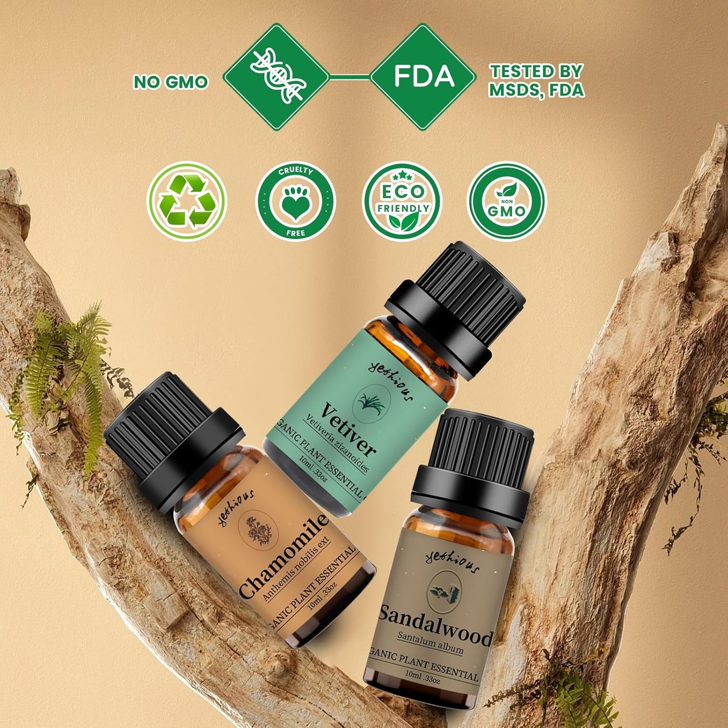 Yethious Chamomile Sandalwood Vetiver Essential Oil Set Organic 100% Pure Aromatherapy Oils for Diffuser