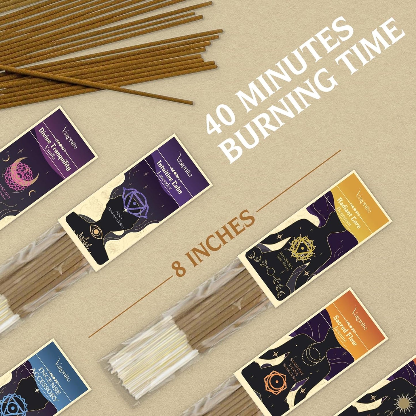 Incense Sticks - Charka Balance Incense Stick Variety Pack of 6 (120 Insence-Sticks) with Holder: Sandalwood, Bergamot, Jasmine, Lavender, Rose, Vanilla β 7 Chakras Inscents-Stick