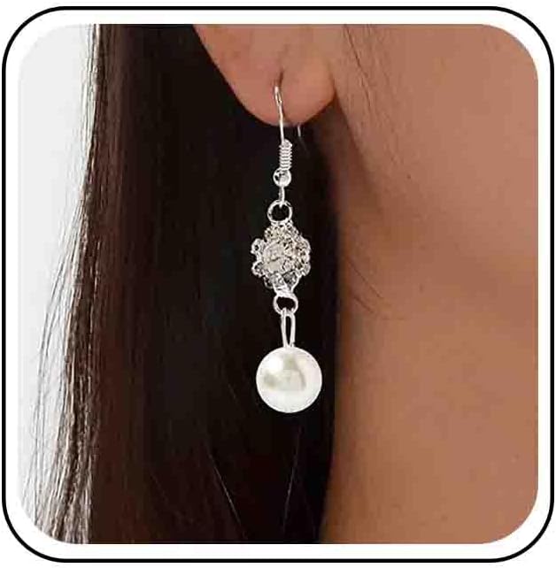 Vintage Rhinestone Pearl Drop Earrings Crystal Flower Dangle Earrings Silver Pearl Earring Cz Flower Hook Earrings Jewelry for Women