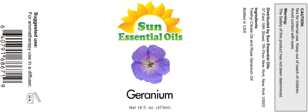 Sun Essential Oils Geranium Essential Oil 16oz - Aromatherapy Oil for Diffuser, and Stress Ease