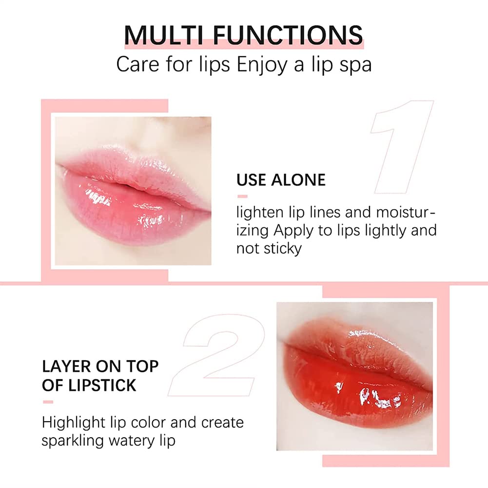 2PCS Hydrating Lip Glow Oil, Lip Oil Gloss Transparent Toot Tinted Nourishing Long Lasting Repairing Lightening Lip Lines (RASPBERRY) 0.2 OZ