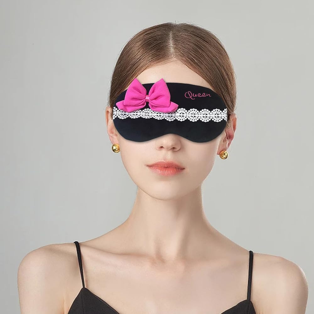 PERFECTSIGHT Bow Sleep Eye Masks, Cute Plush Sleep Eye Cover Lightweight Adjustable Eyeshade Faux Fur Mask Cover for Women Men Sleep Travel Nap
