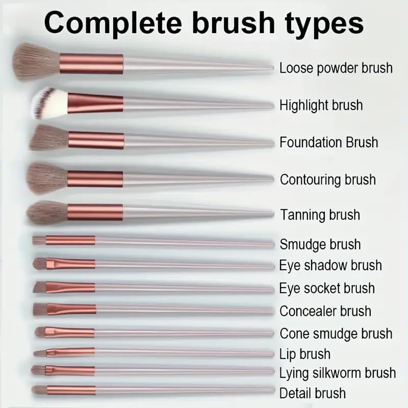 Foundation Makeup Brush Set Kit | 13 Pcs Premium Synthetic Kabuki Eye Shadows Make Up Brushes + 1 Sponge + 1 Brush Bag for Travel and Home Use (BROWN)