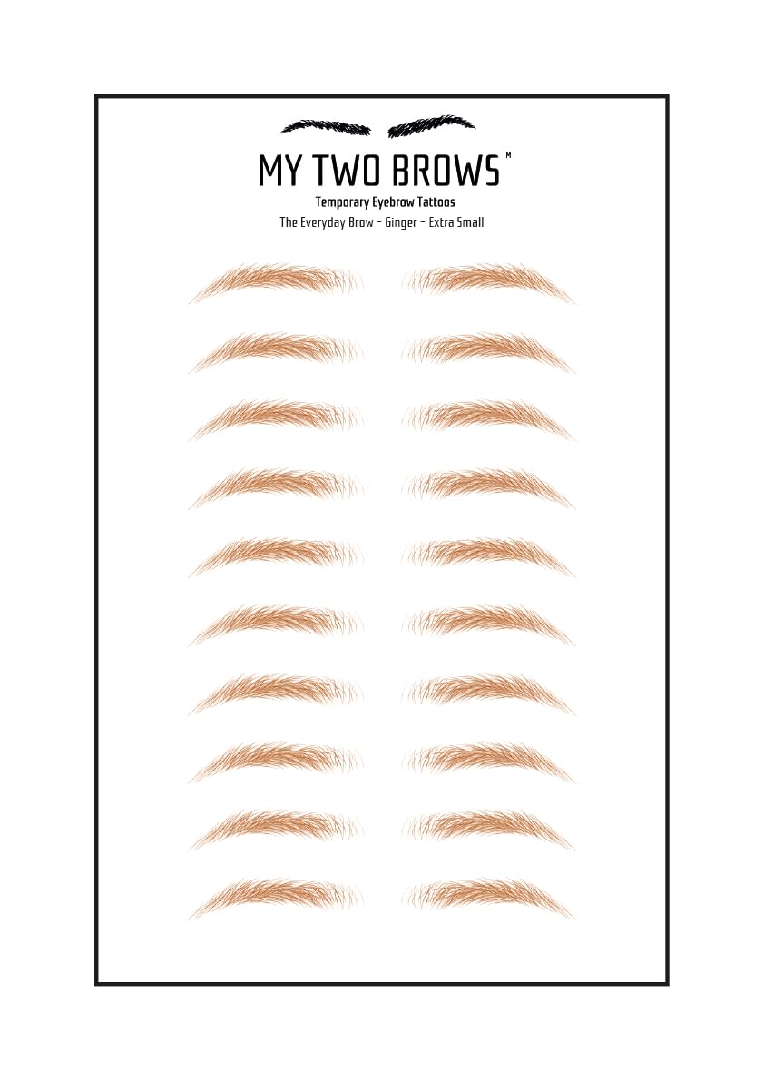 (10 pairs) Ginger Temporary Eyebrow Tattoo - Extra Small Size - Waterproof & Smudgeproof - Everyday Brow Style Eyebrow Stickers - Sheet Lasts up to 30 Days - Won't Work on Existing Brows