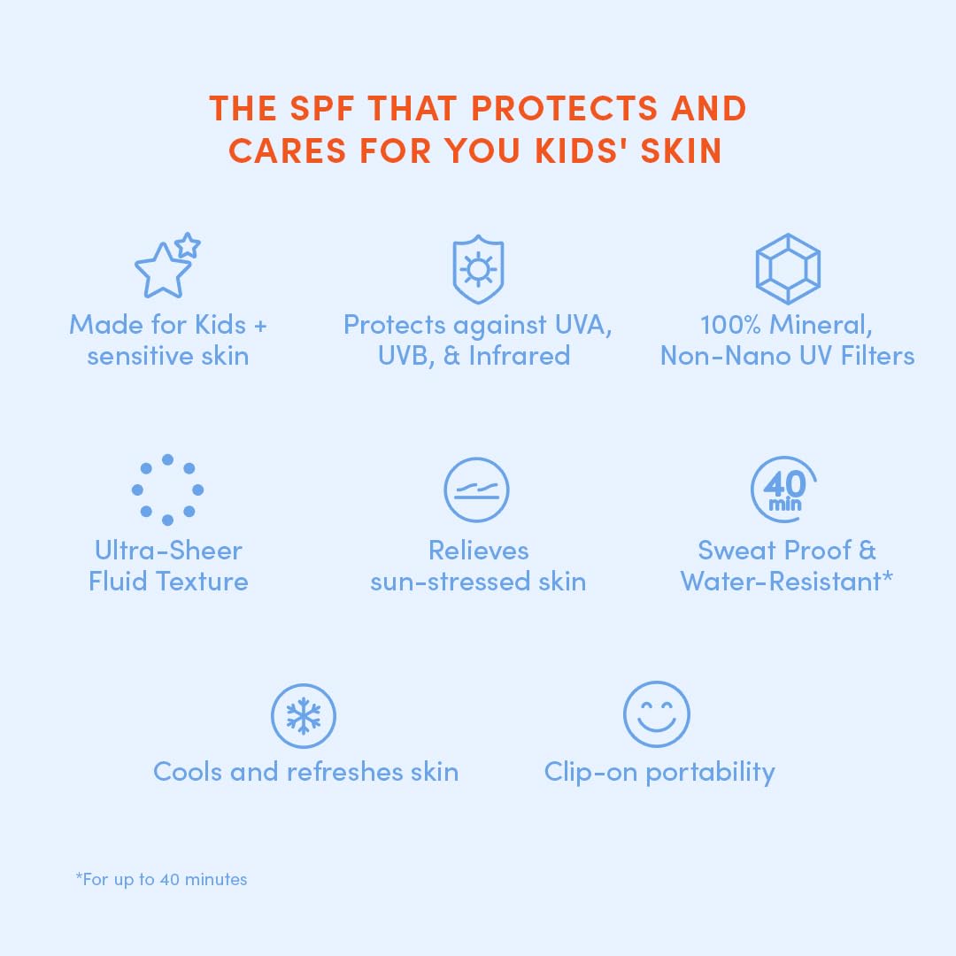 Evereden SPF50 Fluid Silk Mineral Kids Sunscreen: Clean Cooling Non-Nano UVA, UVB, & IR Protection for Sensitive Skin - Sheer, Lightweight, & Waterproof for Up to 40 Mins - Beach Day Toddler Sunscreen