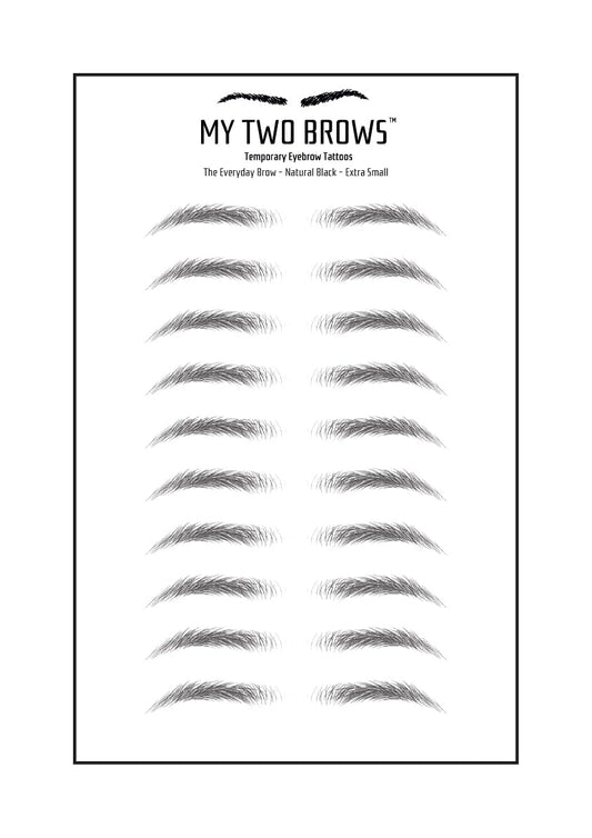 (10 pairs) Natural Black Temporary Eyebrow Tattoo - Extra Small Size - Waterproof & Smudgeproof - Everyday Brow Style Eyebrow Stickers - Sheet Lasts up to 30 Days - Won't Work on Existing Brows