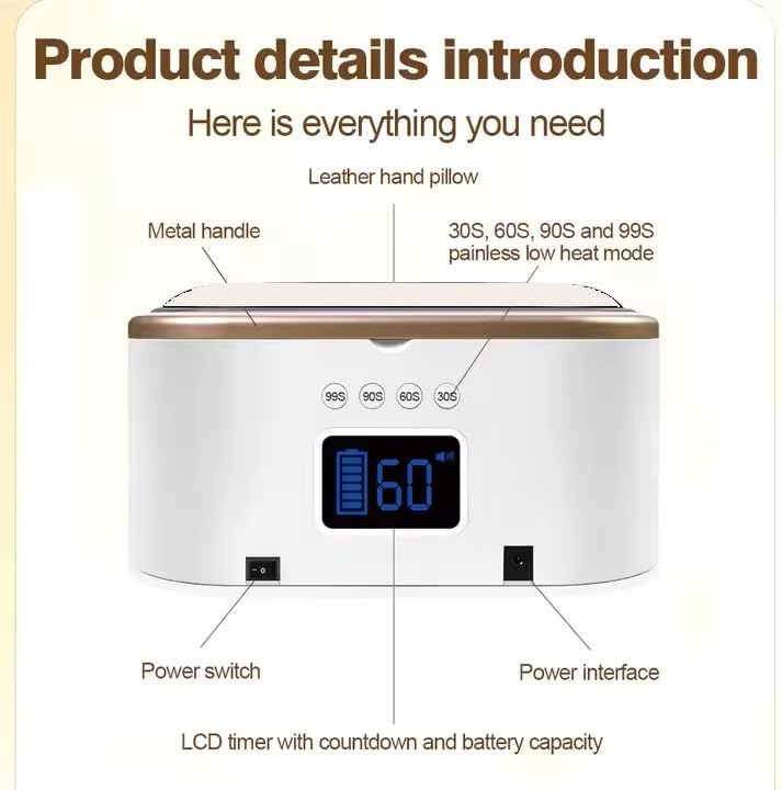 Sophie Arts Super Strong LED/UV Nail Lamp, 82 LED Beads, 12-Hour Battery Life, Fast Dry for UV Gel, Acrylic and Builder Gel (Black)