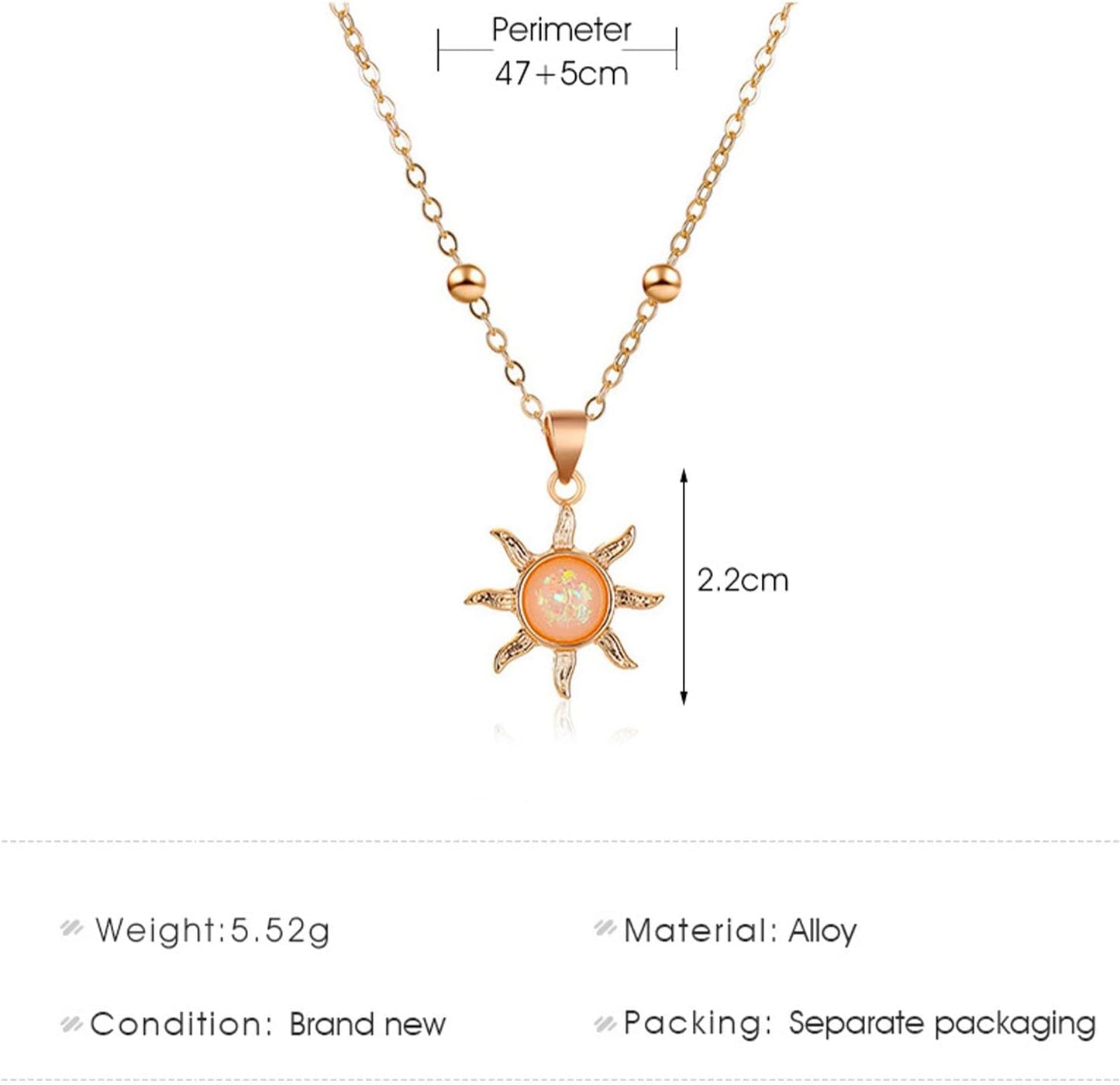Vintage Opal Crystal Sun Pendent Necklace Opal Sunburst Necklace Moonstone Sun Choker Necklace Gold Ball Chain Necklace Jewelry for Women (Gold)