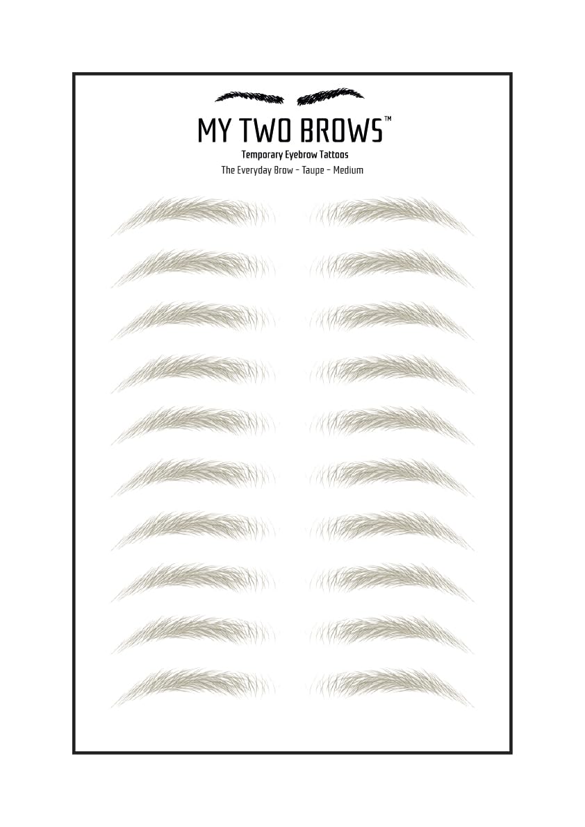 (10 pairs) Taupe Temporary Eyebrow Tattoo - Medium Size - Waterproof & Smudgeproof - Everyday Brow Style Eyebrow Stickers - Sheet Lasts up to 30 Days - Won't Work on Existing Brows