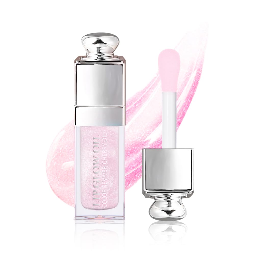 Hydrating Lip Glow Oil, Lip Oil Gloss Transparent Toot Tinted Nourishing Long Lasting Repairing Lightening Lip Lines (SAKURA) 0.2 OZ