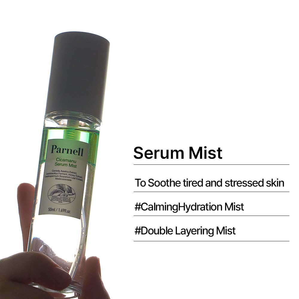 Parnell Cicamanu Serum Mist - Centella Asiatica, Hyaluronic Acid, Ceramide, LHA, Balancing Oil, Moisturizing and Soothing for Radiant Skin (1.69 Fl Oz / 50ml)