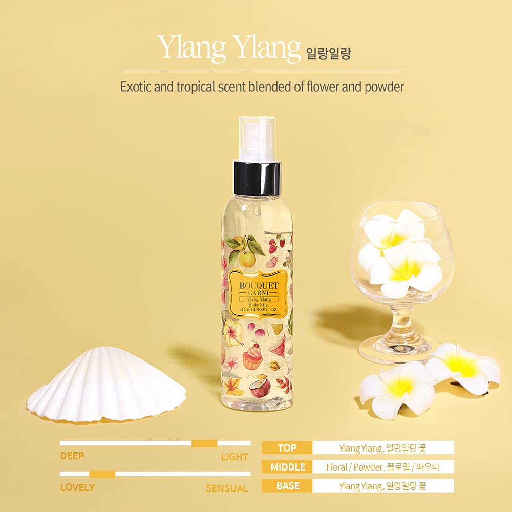 Bouquet Garni Hair & Body Mist Ylang Ylang Fragrance - Long-lasting Moisture & Fragrance, Mist for Women, Low Irritation (Containing Vitamin E, Citrus Acid) - 4.9 oz