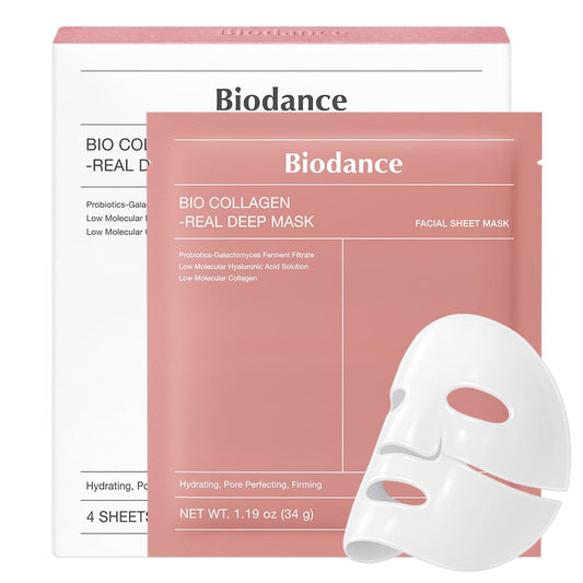 BIODANCE Bio-Collagen Real Deep Mask, Hydrating Overnight Hydrogel Mask, Pore Minimizing, Elasticity Improvement, Korean Skincare | 1.19oz(34g) x 4ea