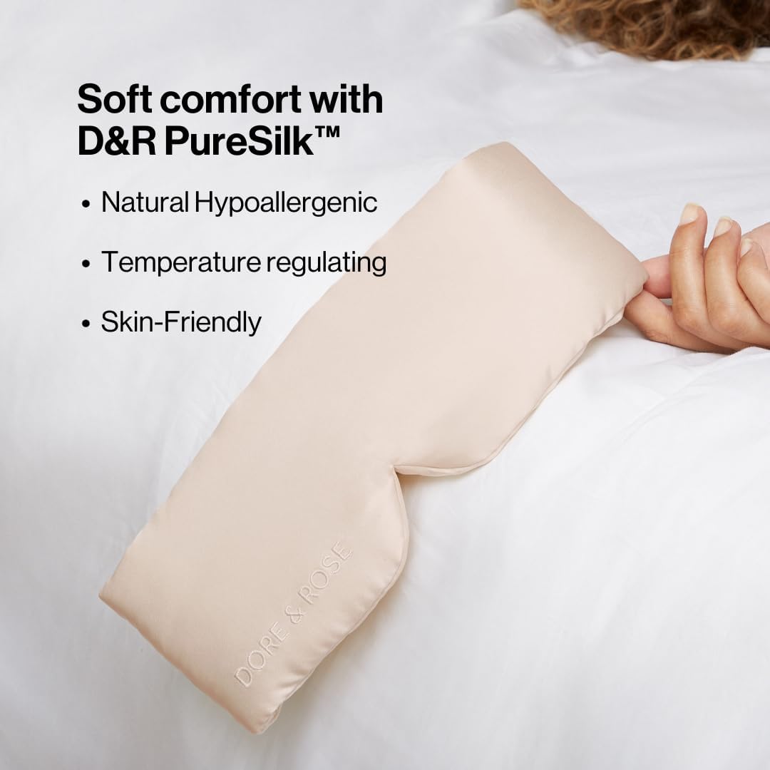 Dore & Rose Deep Sleep Mask Light Blocking, 23 Momme Mulberry Silk Eye Mask, Ultra Soft, Adjustable - Travel Sleeping Mask for Men & Women - Champagne