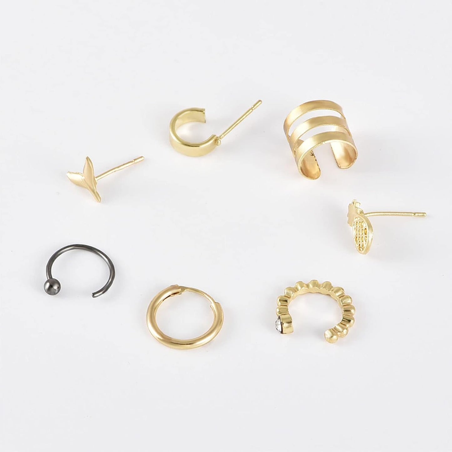 Bohemia Pineapple Mermaid Tail Studs Earrings Gold Wide Cuff Earrings Fake Helix Ear Cuff Earrings Gold Cartilage Clip on Wrap Earrings Non pierced Multiple Earrings Set Set for Women and Girls