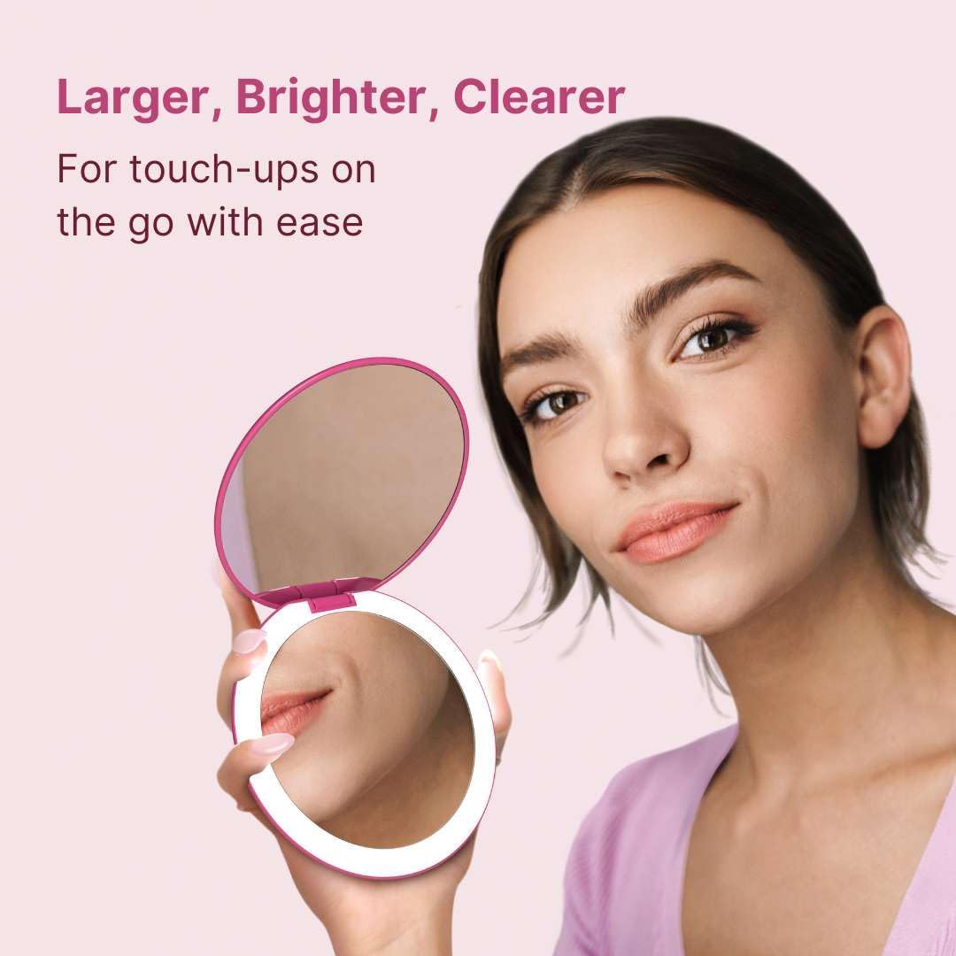 Fancii Taylor Compact Travel Mirror with Light, Rechargeable, 10x /1x Magnifying, 3 LED Light Settings - Best for Makeup, On The Go Touch-Ups, (Magnolia Burst)