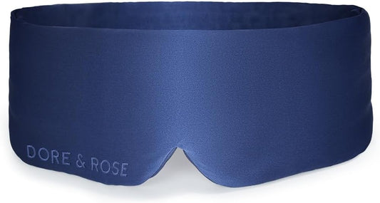Dore & Rose Deep Sleep Mask Light Blocking, 23 Momme Mulberry Silk Eye Mask, Ultra Soft, Adjustable - Travel Sleeping Mask for Men & Women - Dark Blue