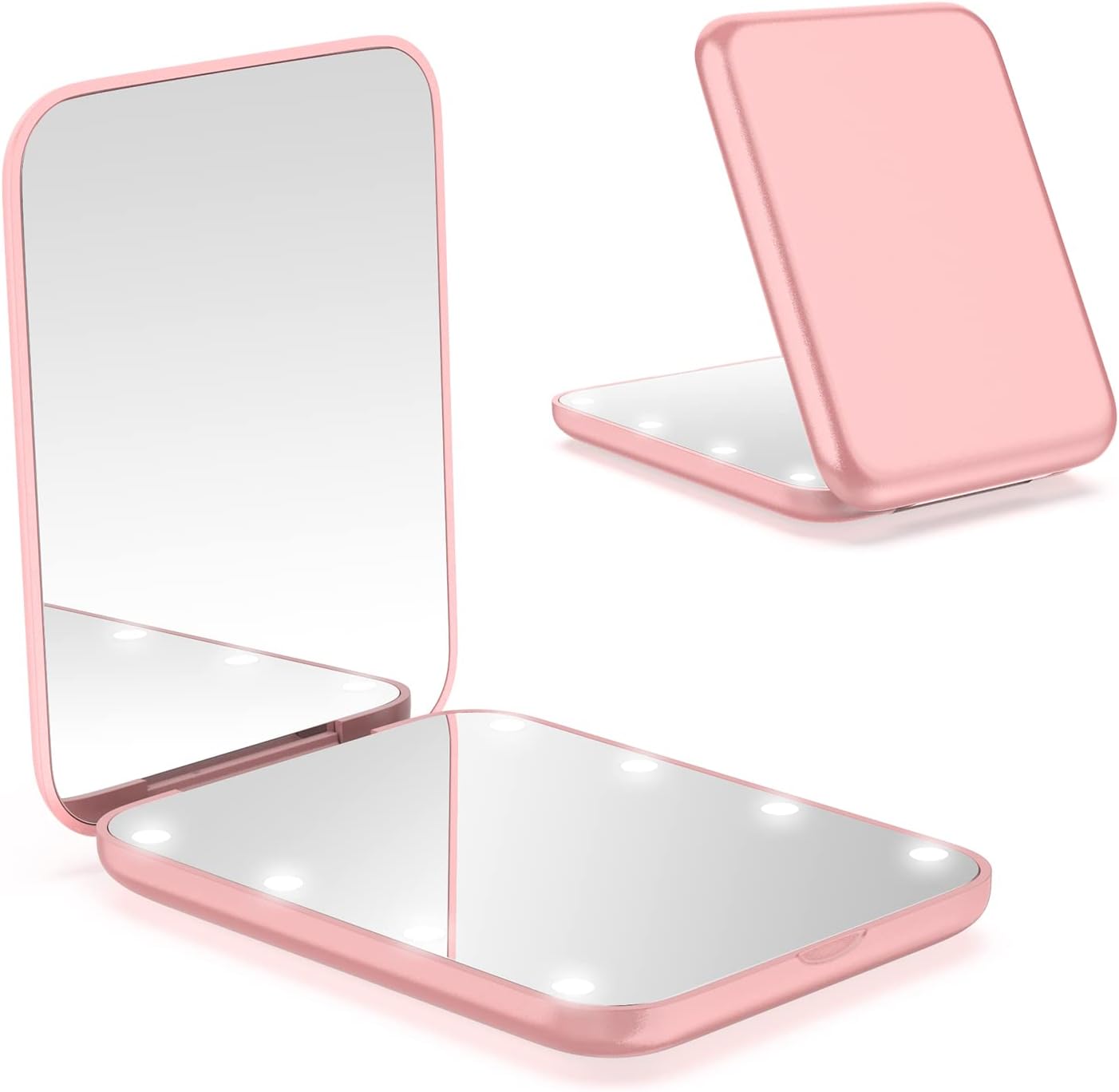 WOBSION Small Mirror with Lights,LED Compact Makeup Mirror,1x/3x Mini Travel Mirror with Magnification,Portable for Purse,Pocket,Gifts for Girls,Rose Gold