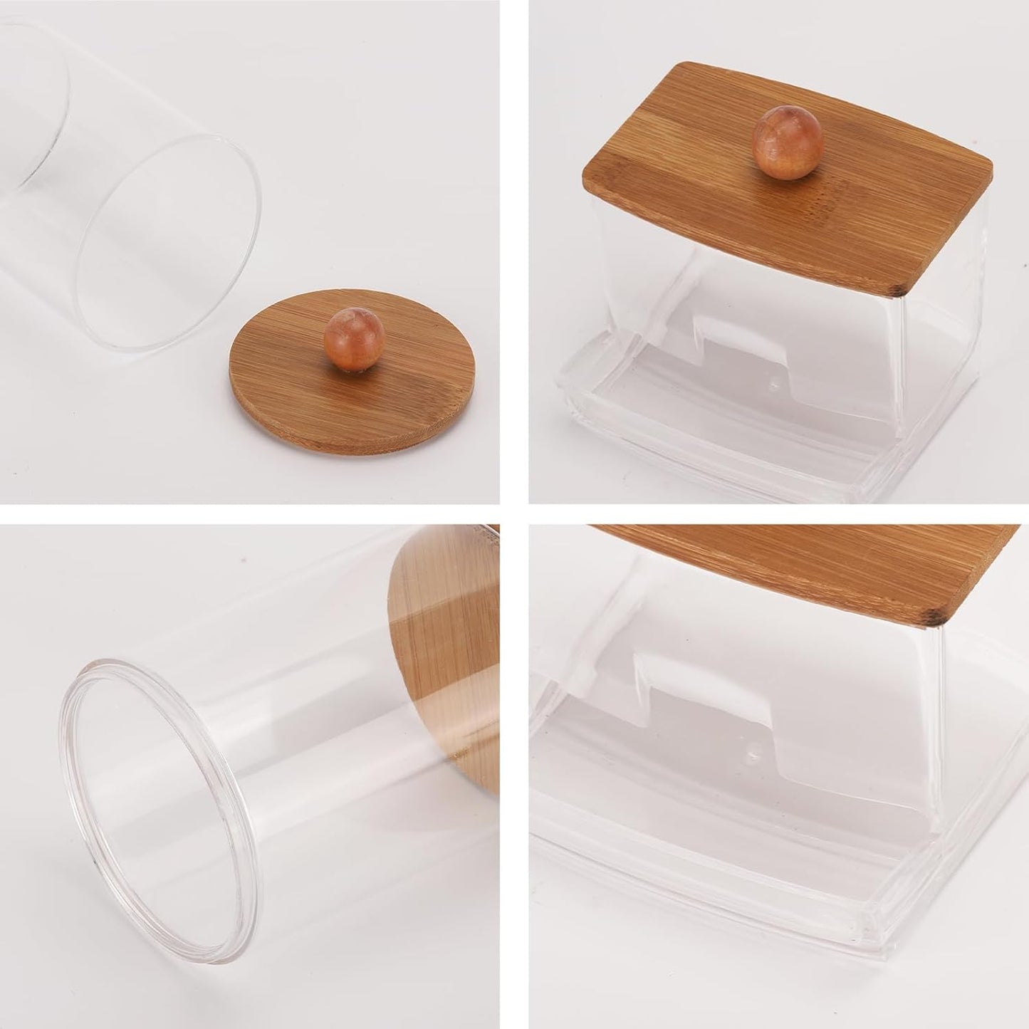 Tbestmax Qtips Holder Dispenser, 10/7 oz Cotton Ball/Swabs Storage Containers, Apothecary Jars for Bathroom Organizer Bambooo Lids