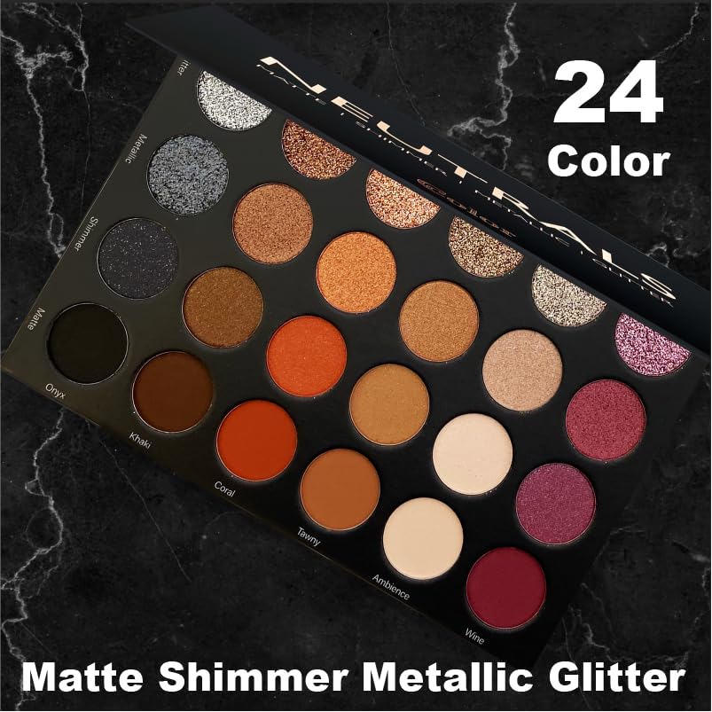 Cosmeticss - Neutrals, 24-Color eyeshadow Palette Matte/Shimmer/Metallic.Glitter Finish, Highly Pigmented Eye shadow Makeup, Long- Wearing Eye Palette, Eye Makeup Kit with Easy-to-Blend Shades