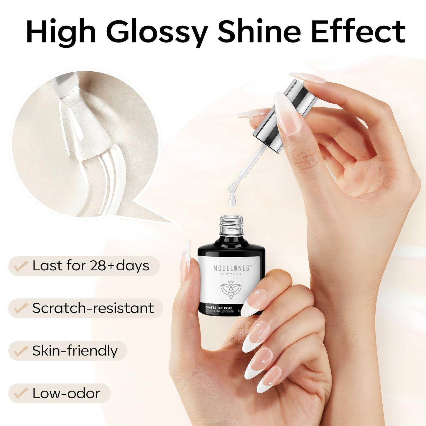 modelones Matte Gel Nail Polish Top Coat, 15ml No Wipe Top Coat Summer Gel Nail Polish Soak Off Powder-Resist Matte Finish Long Lasting DIY Gift Home Nail Salon