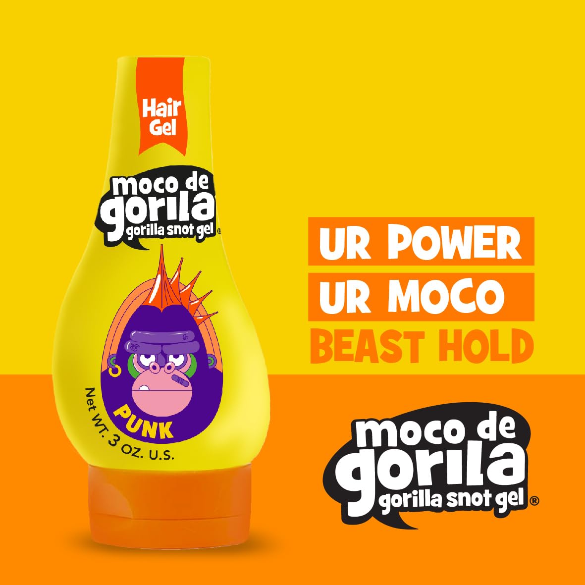 Moco de Gorila Punk, Hair Styling Gel, Reactivate with water, Long-lasting Hold, 3-Pack of 11.99 Oz Each, 3 Squeezable Bottles.