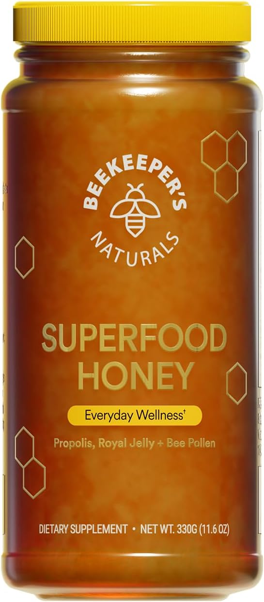 Superfood Honey by Beekeeper's Naturals - Bee Pollen, Royal Jelly, Propolis, Honey - Natural Energy, Immune Support, Mental Clarity, Athletic Performance (11.6 oz)