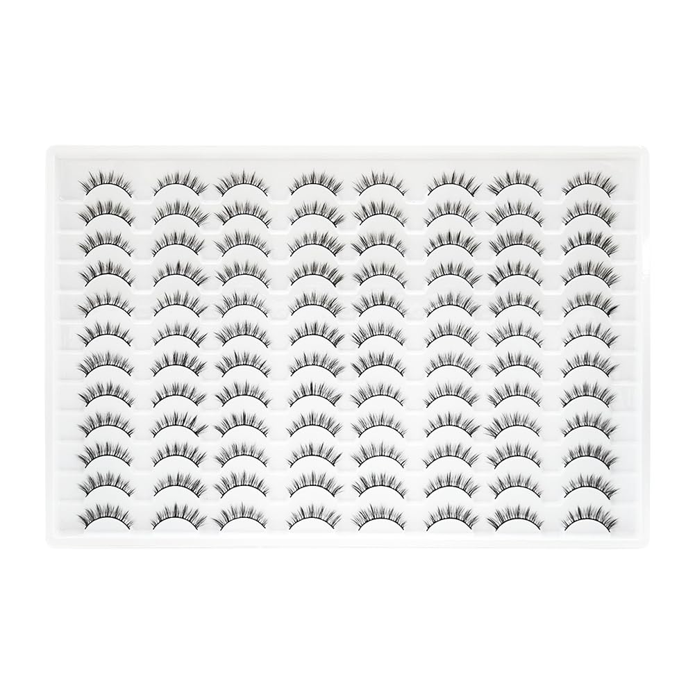 False Eyelashes 48 Pairs Faux Mink Lashes 14mm Wispy Lashes 3D Fluffy Cat Eye Lashes Pack Bulk Wholesale Strip Lashes(style 48-038)