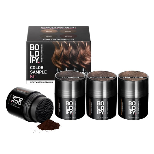 Boldify Hair Fibers Color Sample Kit - Fill In Thinning and Fine Hair for an Instantly Fuller, Thicker Look - 14 Shades for Women & Men - Light + Medium Browns